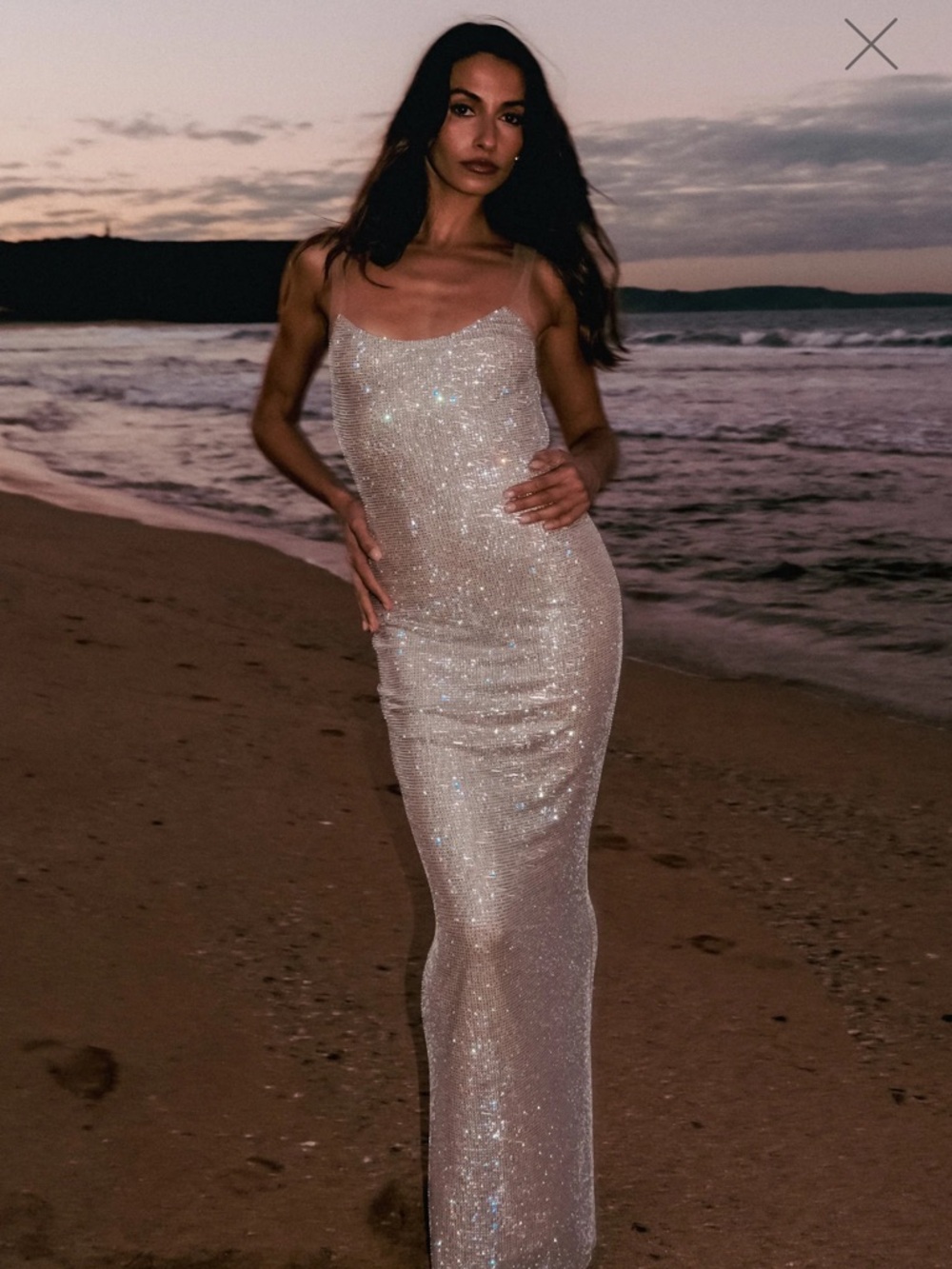 Meshki Silver Sequin Maxi Slip Dress